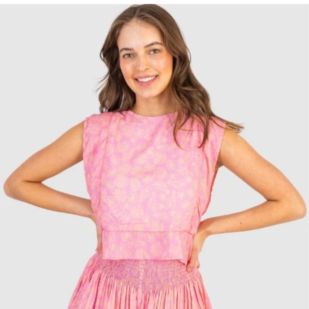 Koch Wren Sleeveless Top Pink Surf Tropical‎ Toile Print Medium